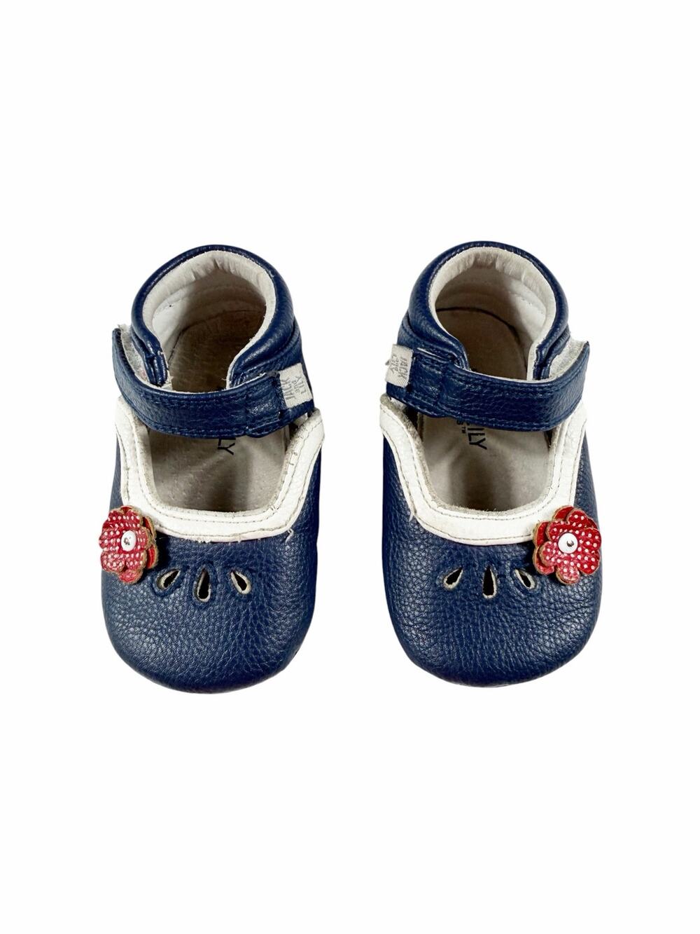 Jack & Lily Blue Leather Flower Mary Jane First Walker Shoes Size 18-24 months